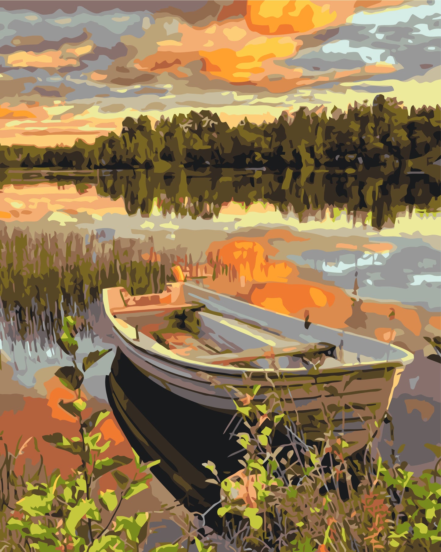 Malowanie po numerach 40x50 cm pejzaż – Łódka o zachodzie LW 2196