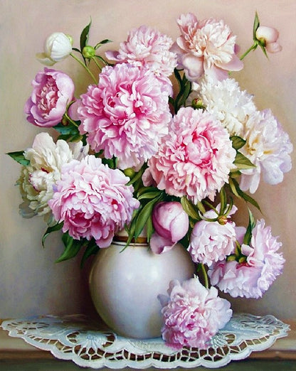 Malowanie po numerach 40x50 cm – Piwonie w wazonie. Kwiaty LW 3068
