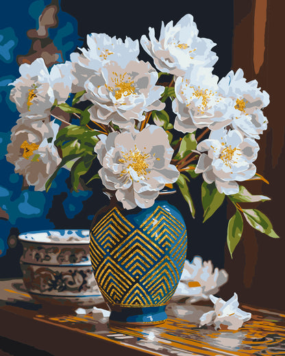 Malowanie po numerach 40x50 cm Białe kwiaty w wazonie LW 31350