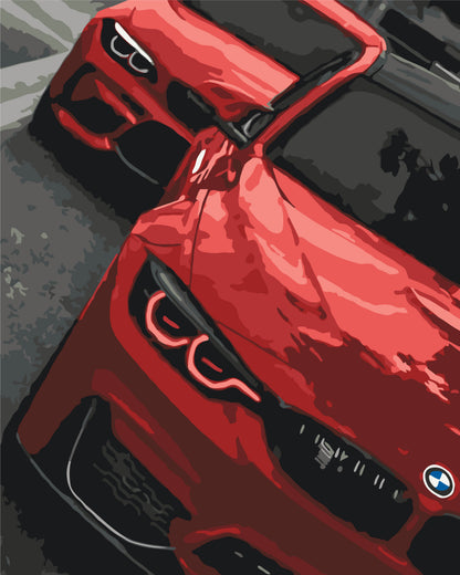 Malowanie po numerach 40×50 cm – Czerwone BMW – Pejzaż – LW 3155