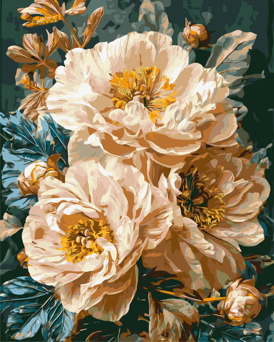 Malowanie po numerach 40x50 cm Kwiaty - Beżowe piwonie LW 3159-01