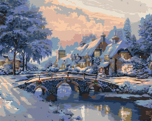Malowanie po numerach 40x50 cm - Zimowy / Świąteczny pejzaż LW 3254