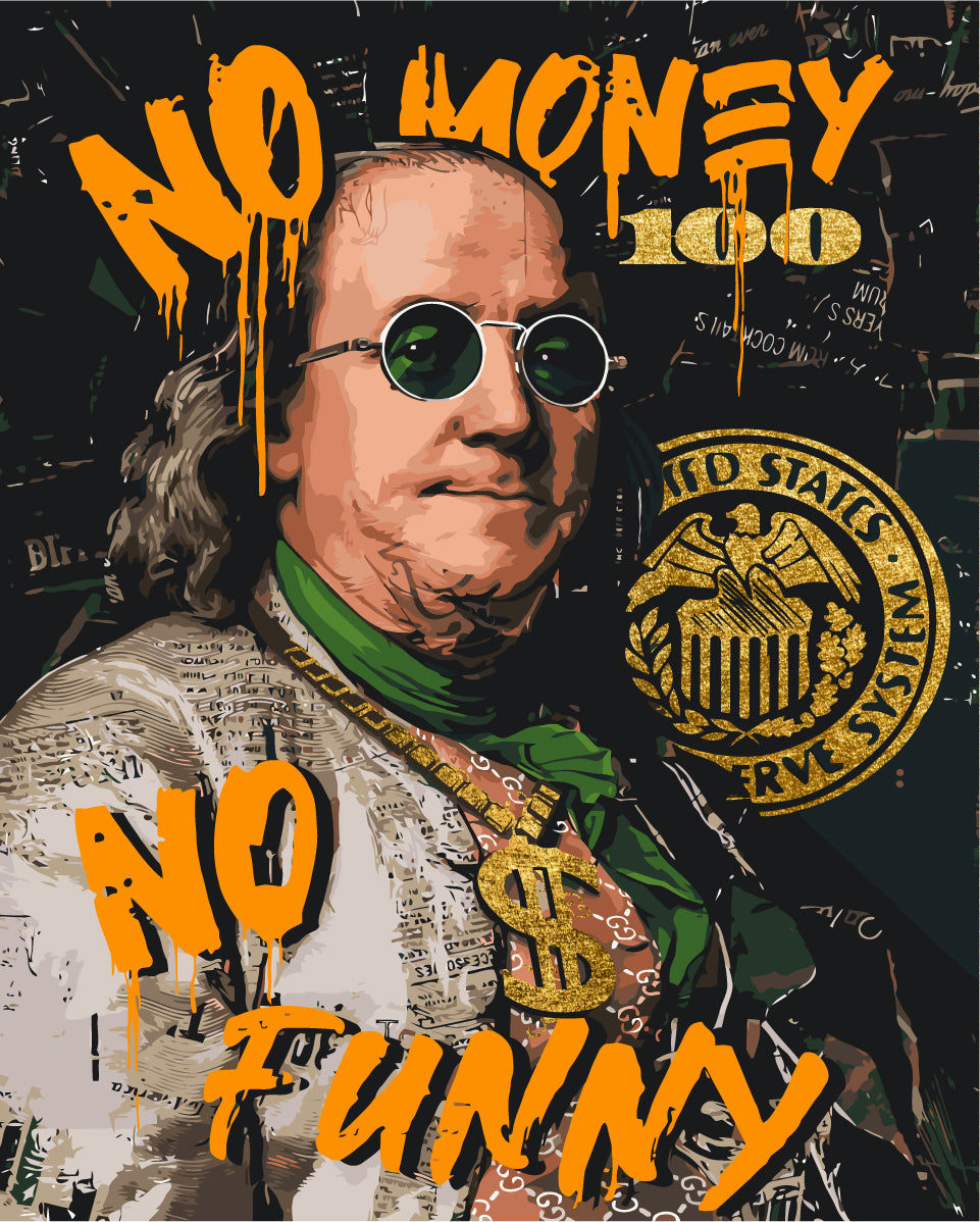 Malowanie po numerach 40×50 cm – Franklin. No money no funny – Ludzie z farbami metalicznymi – LW 3284