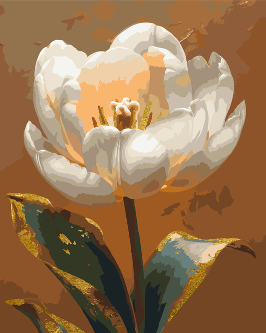 Malowanie po numerach 40x50 cm Kwiaty. Biała piwonia (metalik) LW 3305
