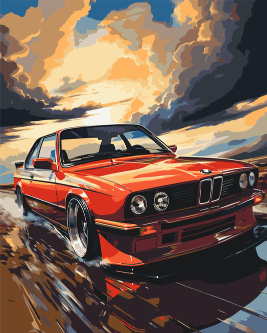 Malowanie po numerach 40x50 cm – Pejzaż. Samochód BMW E34 LW 3324