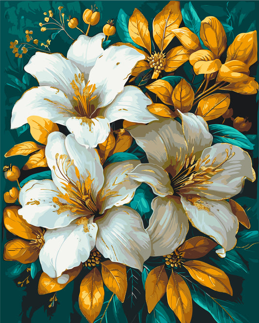 Malowanie po numerach 40x50 cm Kwiaty z farbami metalicznymi LW 3338