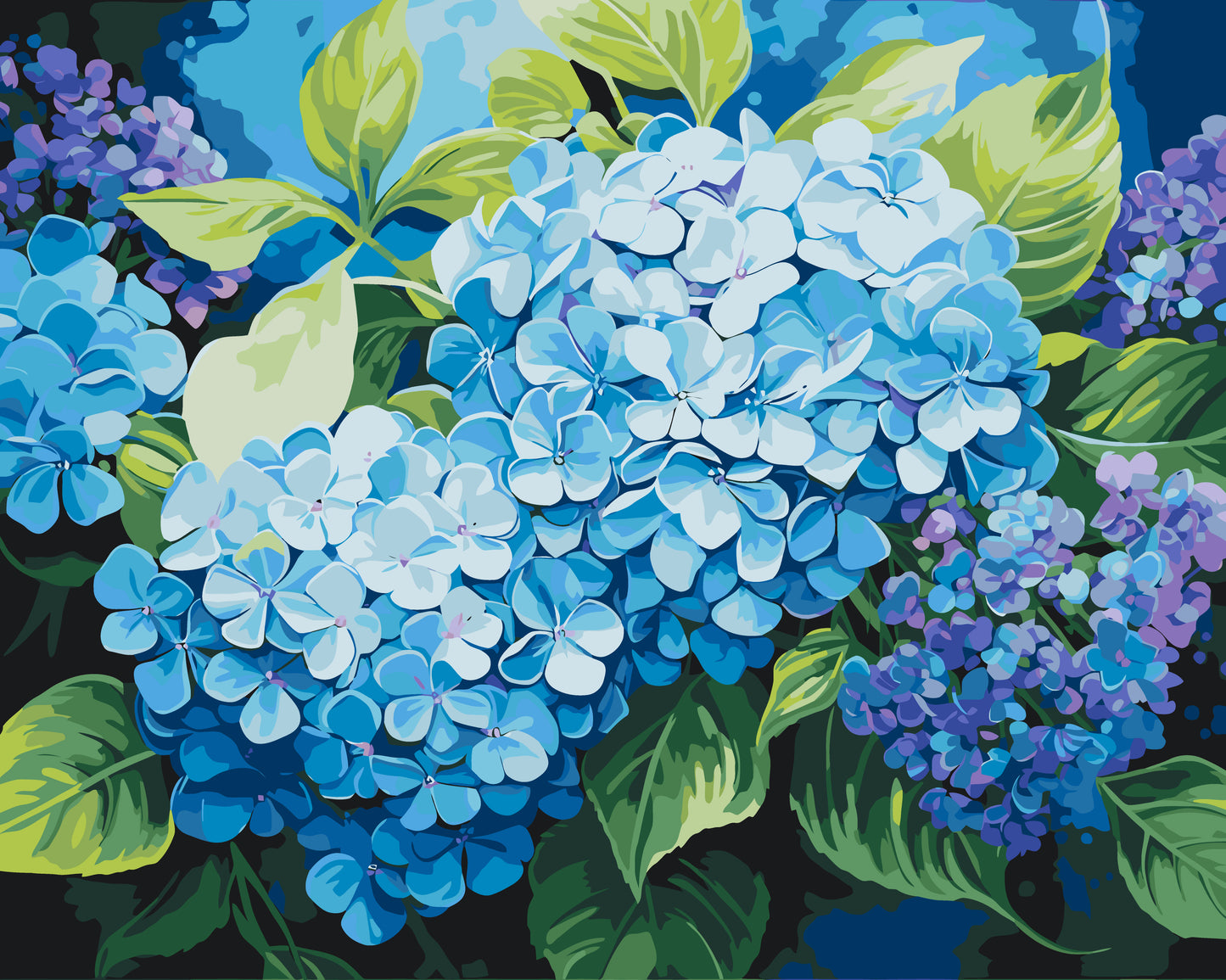 Malowanie po numerach 40x50 cm – Kwiaty. Niebieska hortensja LW 3489