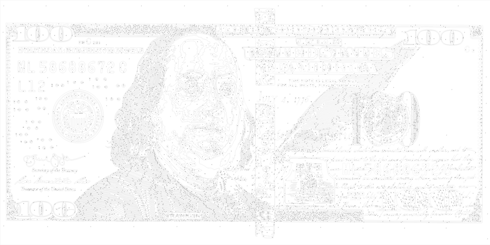 Malowanie po numerach 40x80 cm - Franklin. Dolar (100 LW 5100