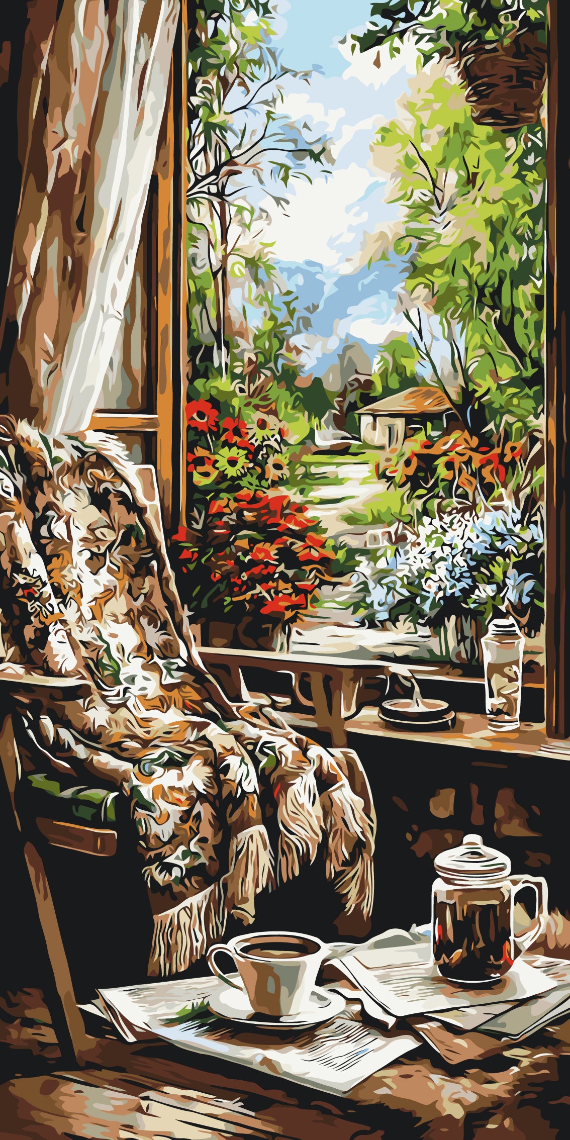 Malowanie po numerach 40×80 cm – Poranek w domku ogrodowym – Pejzaż – LW 5238