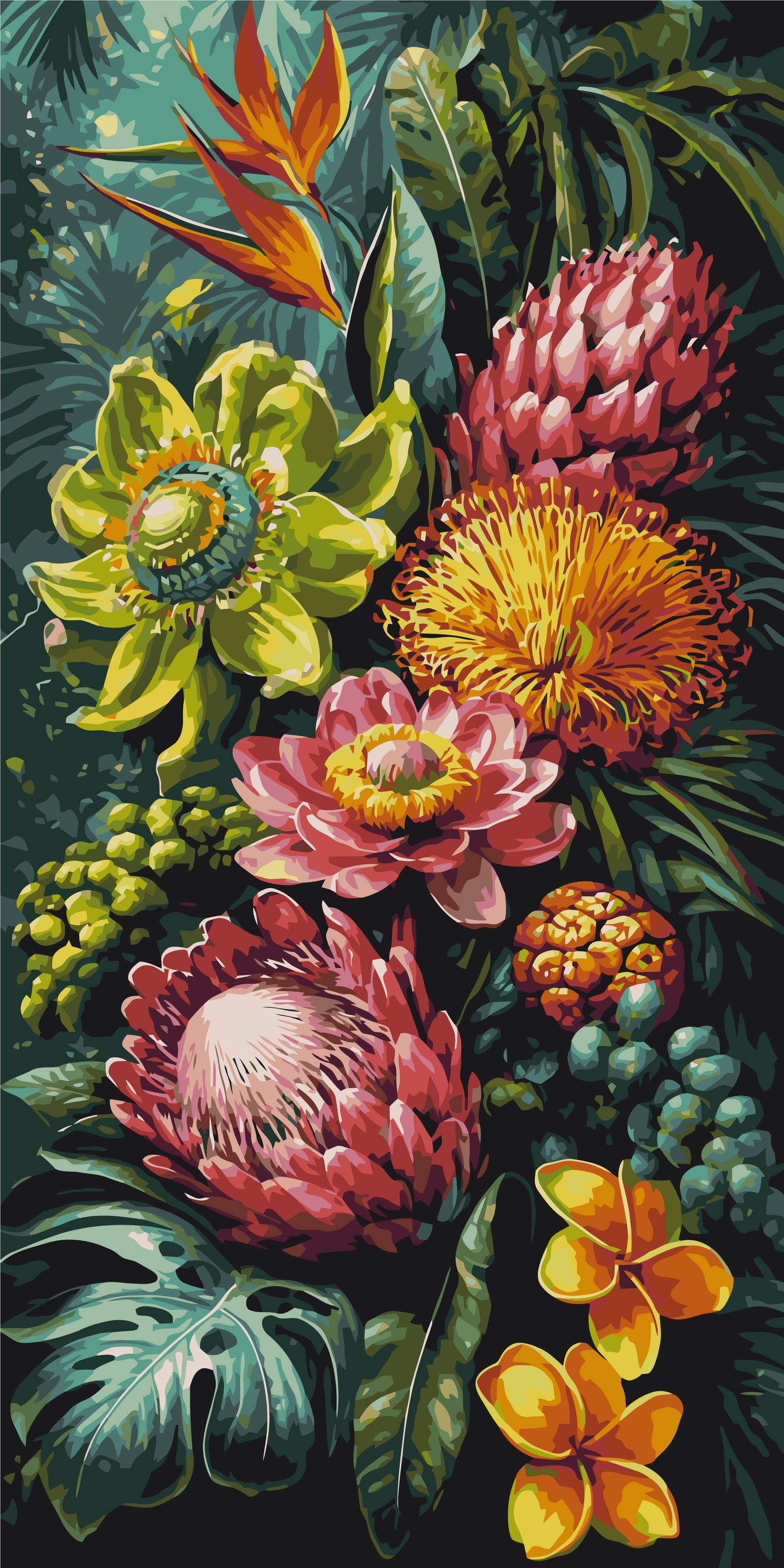 Malowanie po numerach 40×80 cm – Tropikalna symfonia – Kwiaty – LW 5251