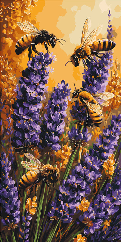 Malowanie po numerach 40×80 cm – Pszczoły w lawendzie – Kwiaty/Pejzaż – LW 5256