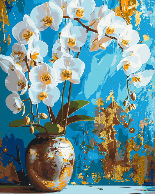 Malowanie po numerach 40x50 cm Biała orchidea (metalik) LW 8100