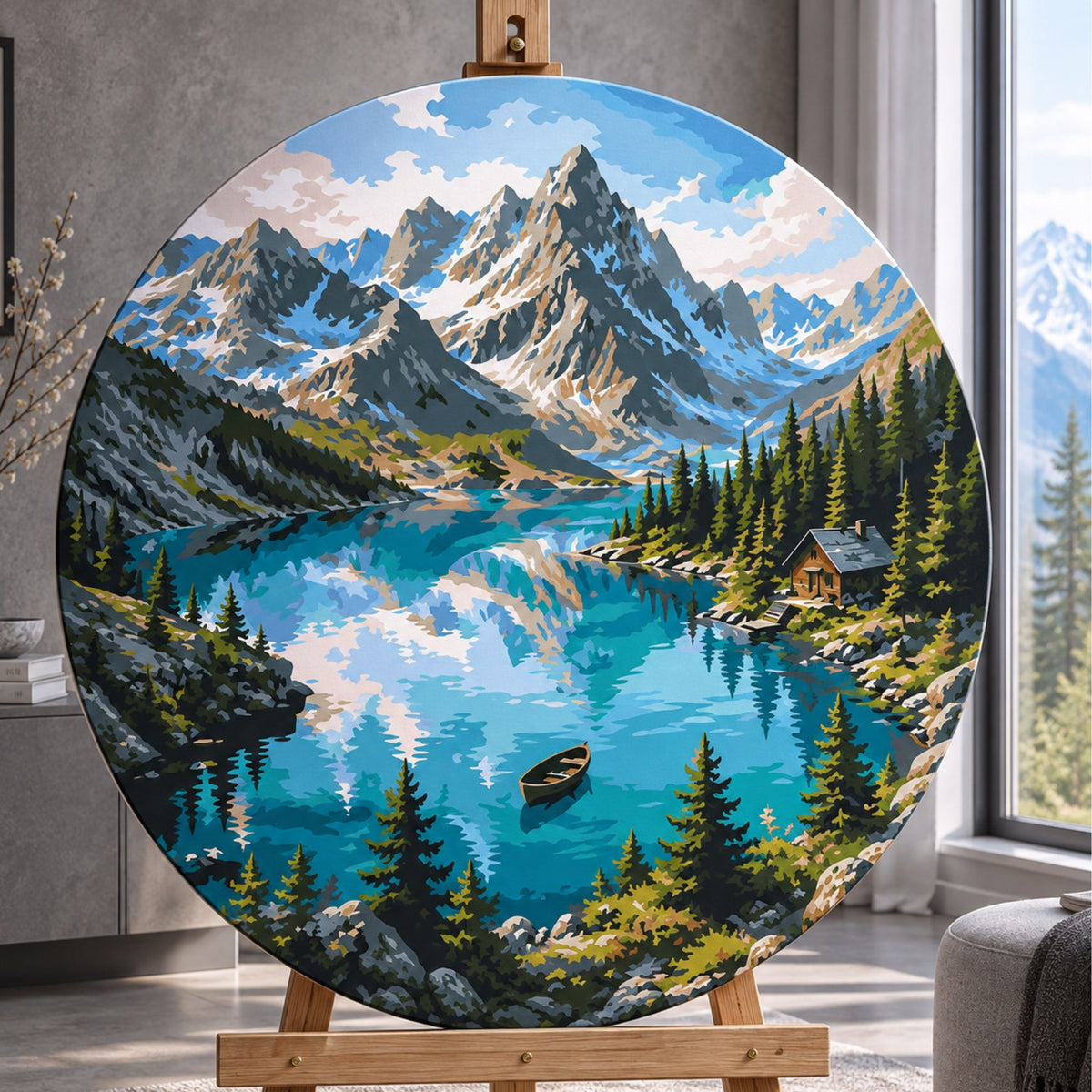 Okrúhle maľovanie podľa čísel Ø45 cm Krajinka. Horské jazero OR 2035