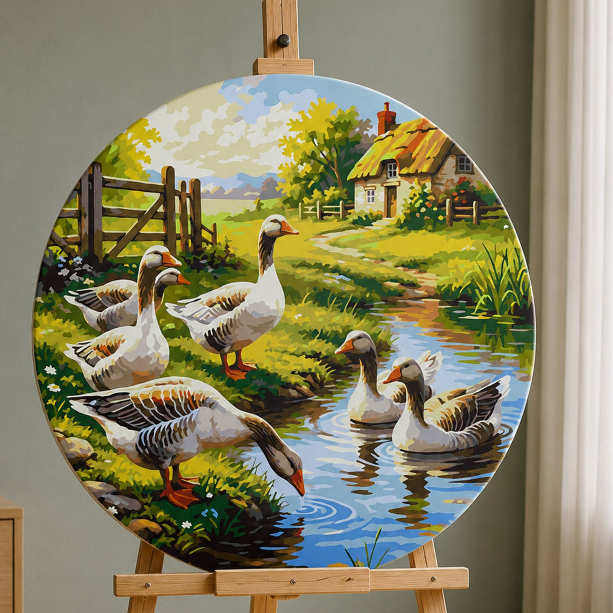 Okrúhle maľovanie podľa čísel Ø45 cm Vtáky. Husi pri vode OR 2036