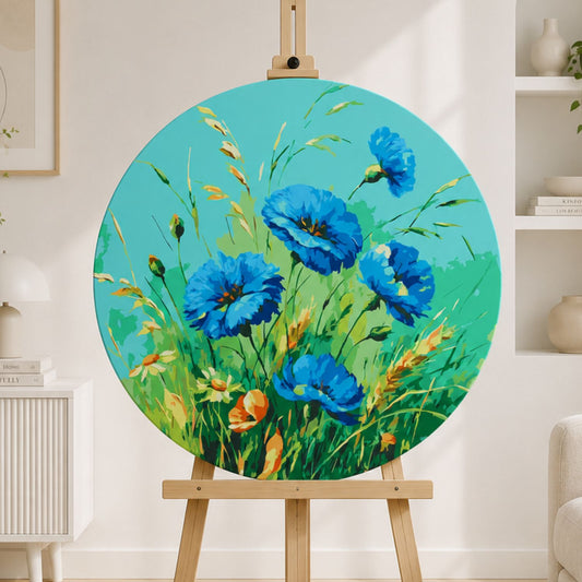 Okrúhle maľovanie podľa čísel Ø40 cm Kvety. Modré maky OR 2046