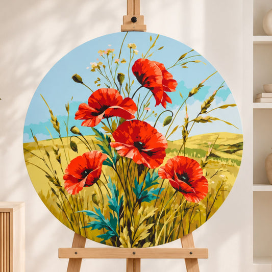 Okrúhle maľovanie podľa čísel Ø40 cm Kvety. Červené poľné maky OR 2048