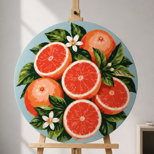 Okrúhle maľovanie podľa čísel Ø35 cm Zátišie. Ružové grapefruity OR 2051