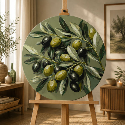 Okrúhle maľovanie podľa čísel Ø30 cm Zátišie. Olivy na vetvičke OR 2059
