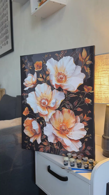 Malowanie po numerach 40x50 cm Złote kwiaty na czarnym tle LW 3335