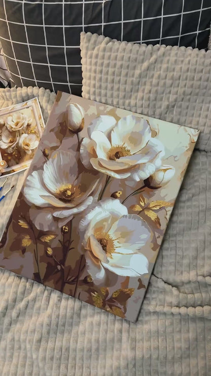 Malowanie po numerach 40x50 cm Białe kwiaty (metalik) LW 3302